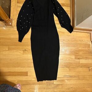 Black Dress with Pearl Embellished Sleeves